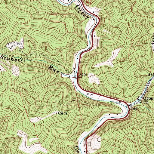Topographic Map of Sinnett Run, WV