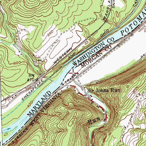 Topographic Map of Sir Johns Run, WV