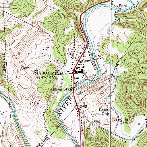 Topographic Map of Sissonville, WV