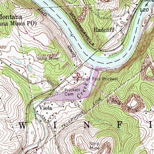 Topographic Map of Site of Fort Prickett, WV