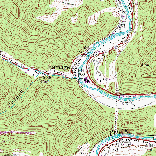 Topographic Map of Sixmile Creek, WV
