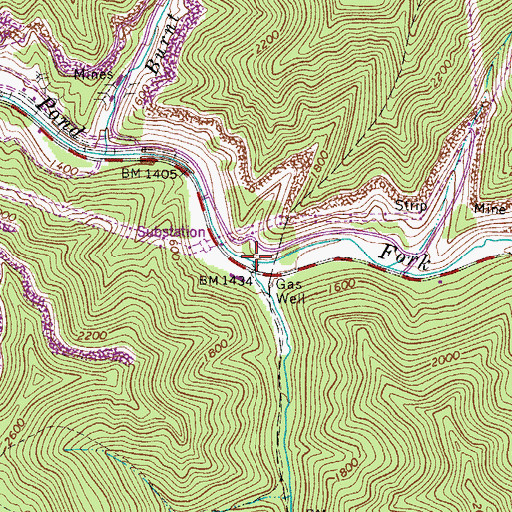 Topographic Map of Skin Fork, WV