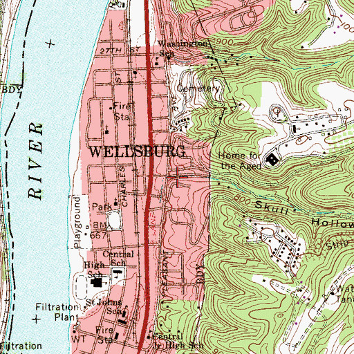 Topographic Map of Skull Hollow, WV