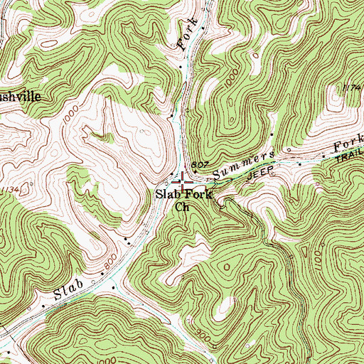 Topographic Map of Slab Fork Church, WV