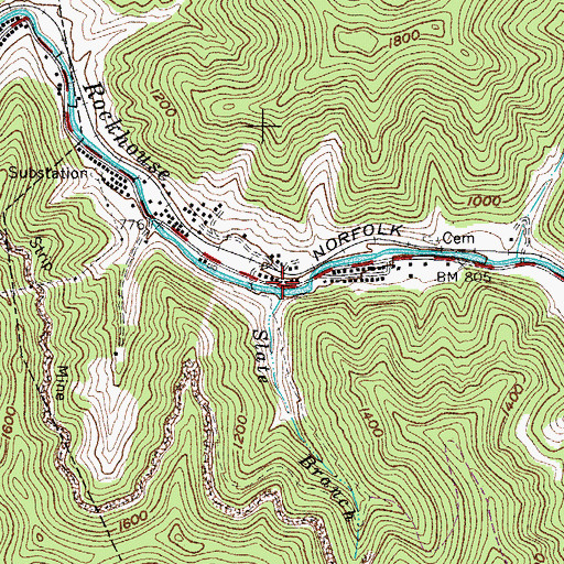 Topographic Map of Slate Branch, WV