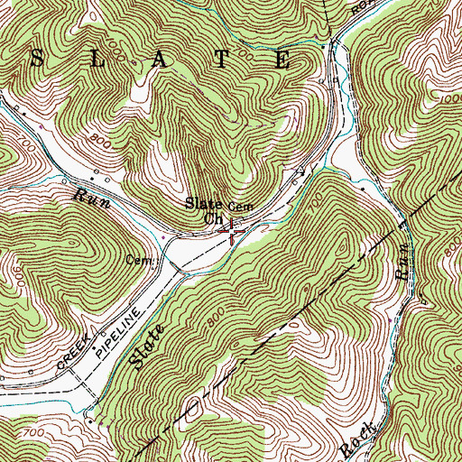 Topographic Map of Slate Church, WV