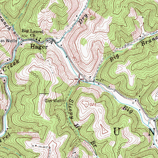 Topographic Map of Sleepy He Branch, WV