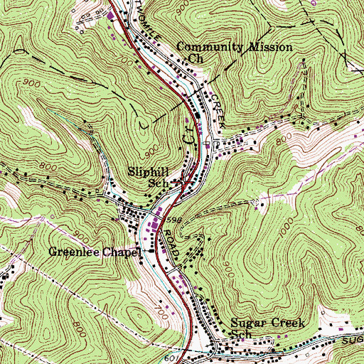 Topographic Map of Sliphill School (historical), WV
