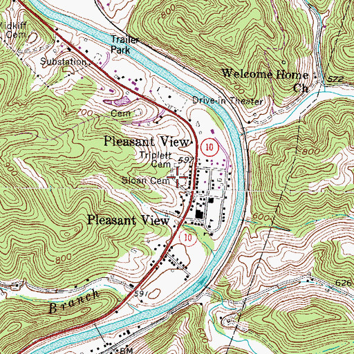 Topographic Map of Sloan Cemetery, WV