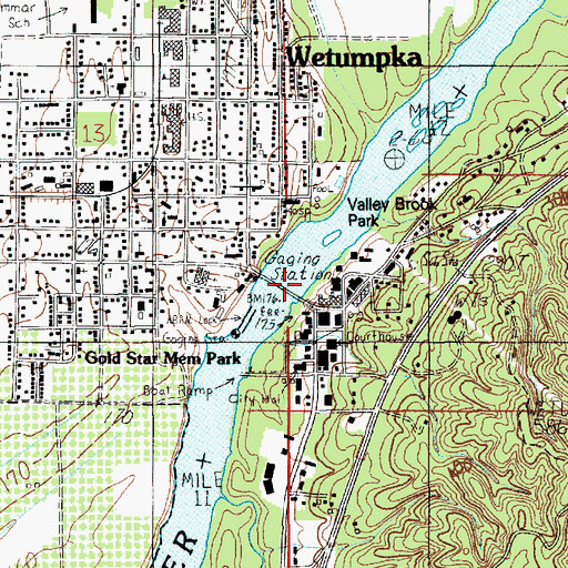 Topographic Map of Bibb Graves Bridge, AL