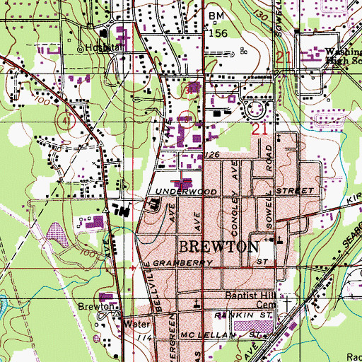Topographic Map of Brewton Elementary School, AL