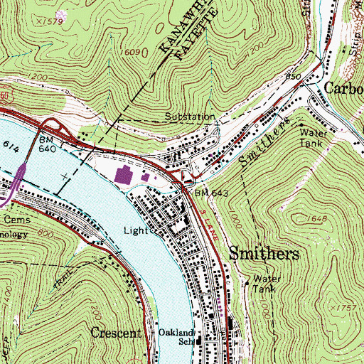 Topographic Map of Smithers, WV