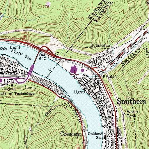 Topographic Map of Smithers Creek, WV