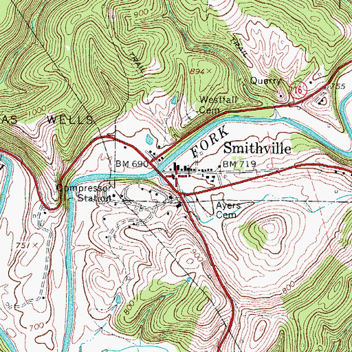 Topographic Map of Smithville, WV