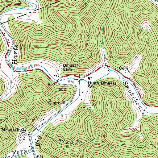 Topographic Map of Smokehouse Fork, WV