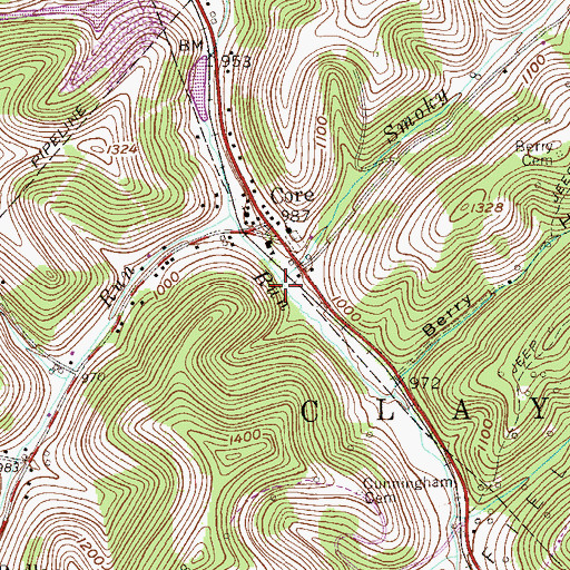 Topographic Map of Smoky Drain, WV