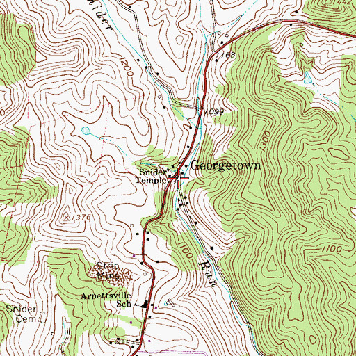 Topographic Map of Sniders Temple United Methodist Church, WV