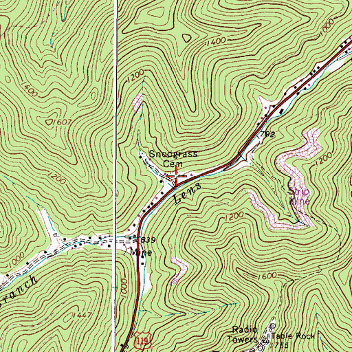 Topographic Map of Snodgrass Cemetery, WV