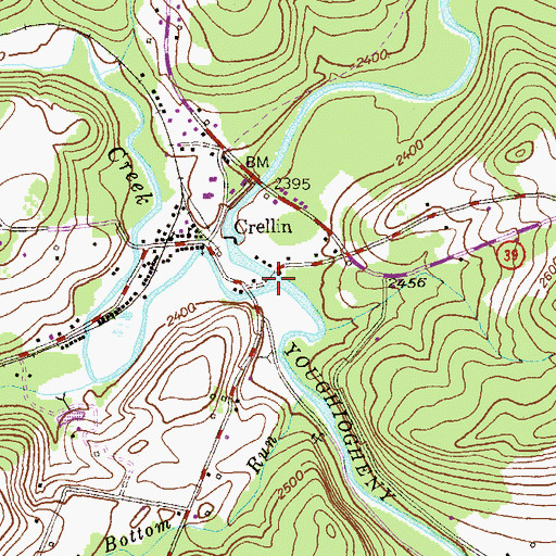 Topographic Map of Snowy Creek, WV