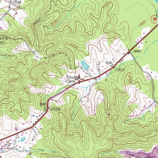 Topographic Map of Snuffer Cemetery, WV