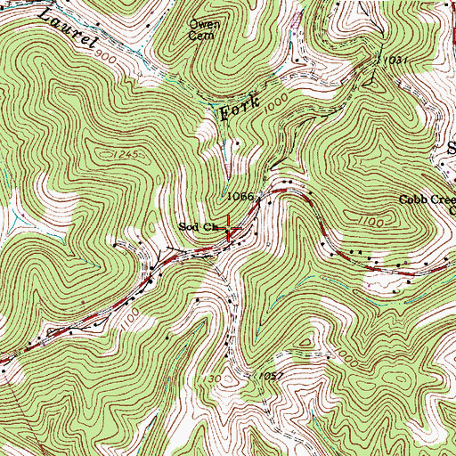 Topographic Map of Sod Church, WV