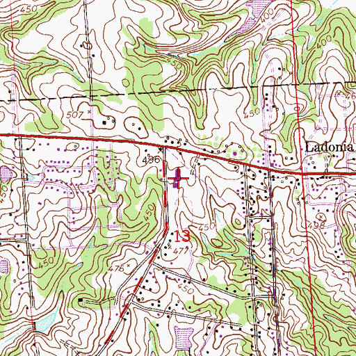 Topographic Map of Ladonia Elementary School, AL