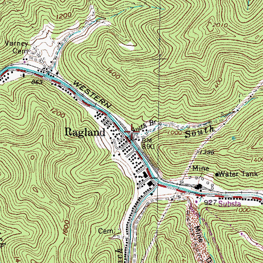 Topographic Map of South Branch Rockhouse Fork, WV