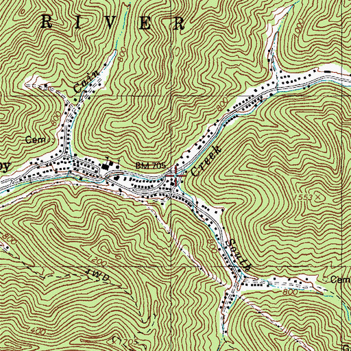 Topographic Map of South Fork Buffalo Creek, WV