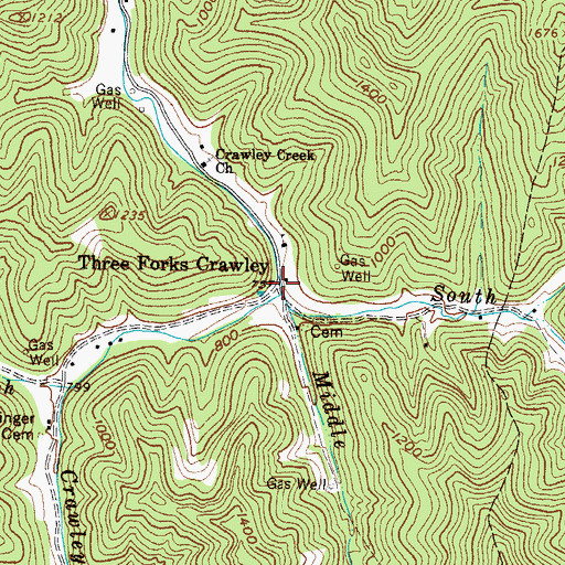 Topographic Map of South Fork Crawley Creek, WV