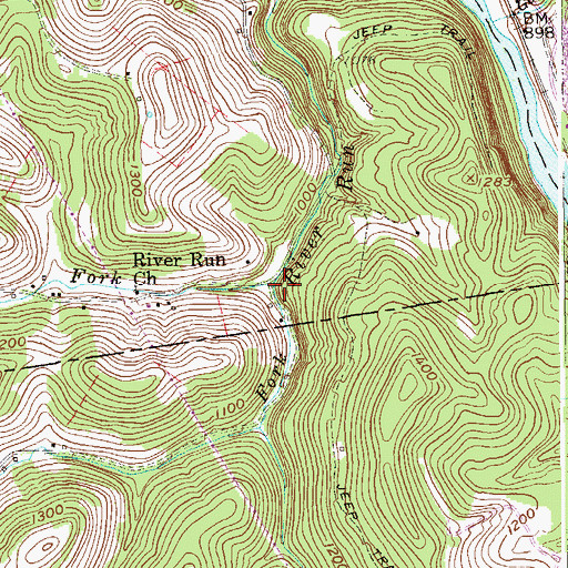 Topographic Map of South Fork River Run, WV
