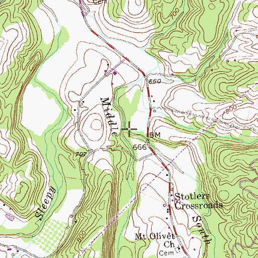 Topographic Map of South Fork Sleepy Creek, WV