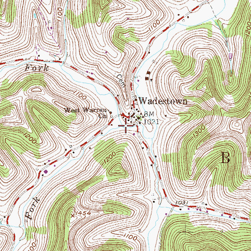 Topographic Map of South Fork West Virginia Fork Dunkard Creek, WV
