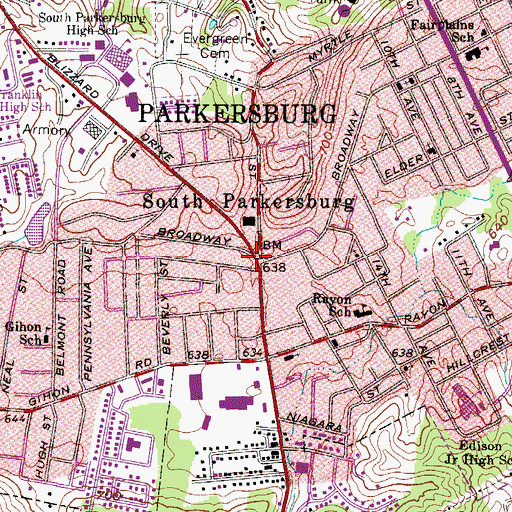 Topographic Map of South Parkersburg, WV