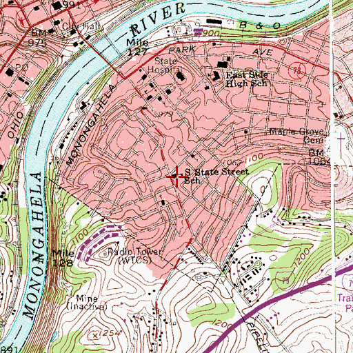 Topographic Map of South State Street School (historical), WV