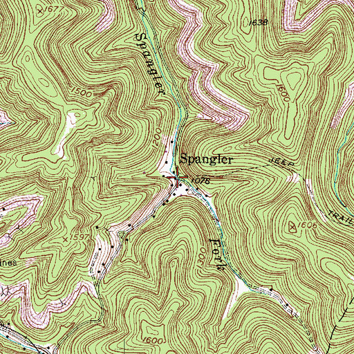 Topographic Map of Spangler, WV