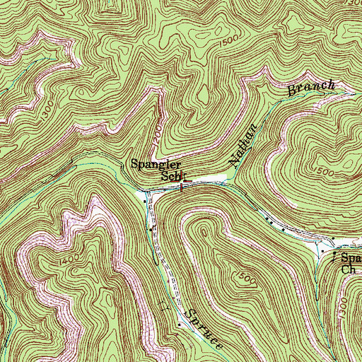 Topographic Map of Spangler School (historical), WV