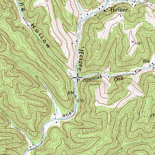 Topographic Map of Spanish Oak Branch, WV