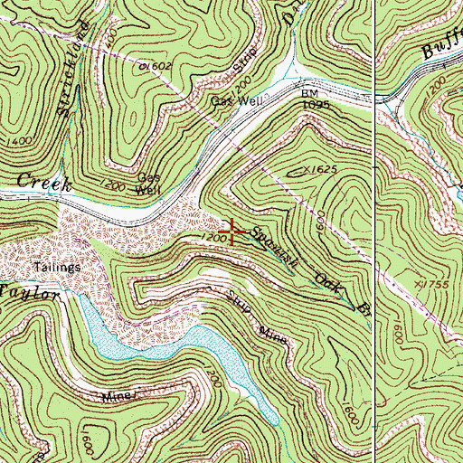 Topographic Map of Spanish Oak Branch, WV