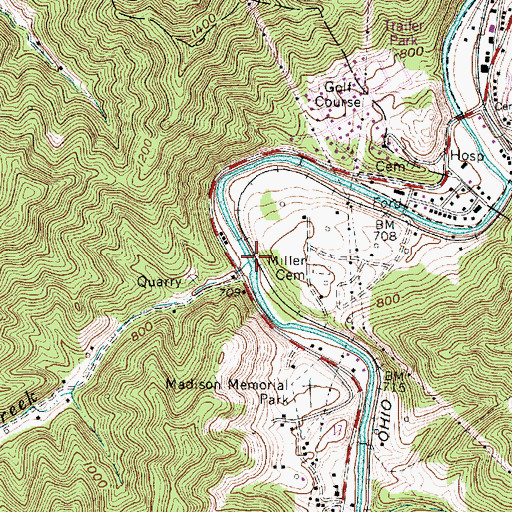 Topographic Map of Sparrow Creek, WV