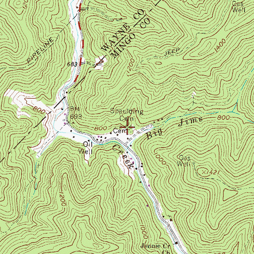 Topographic Map of Spaulding Cemetery, WV