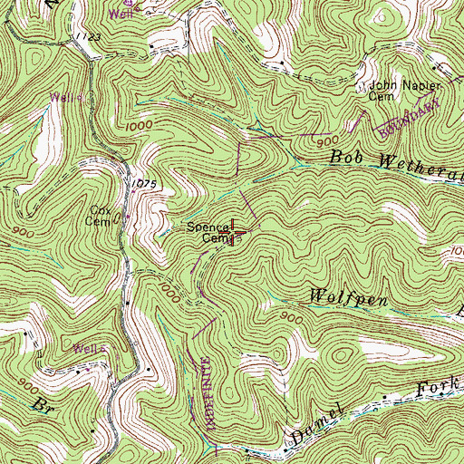 Topographic Map of Spence Cemetery, WV