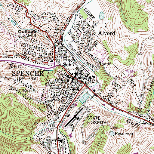Topographic Map of Spencer, WV