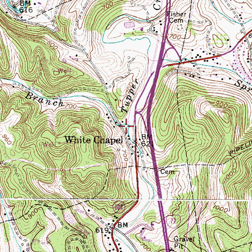 Topographic Map of Spencer Branch, WV