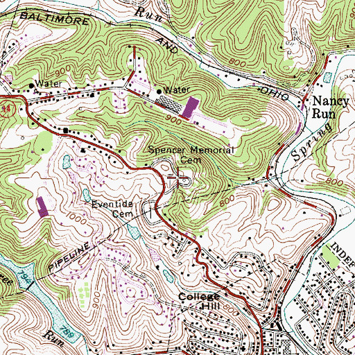 Topographic Map of Spencer Memorial Cemetery, WV