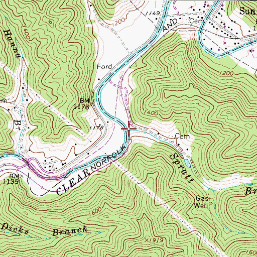 Topographic Map of Spratt Branch, WV