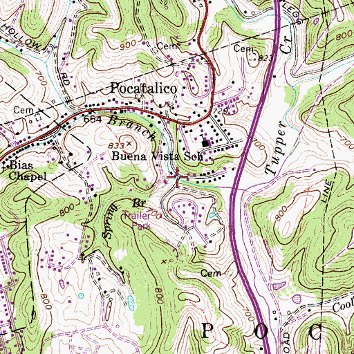 Topographic Map of Spring Branch, WV