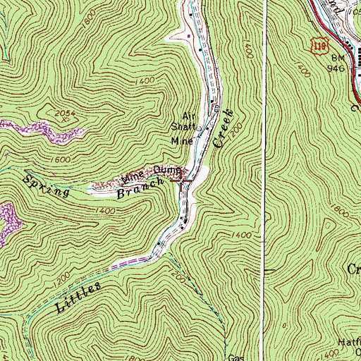 Topographic Map of Spring Branch, WV