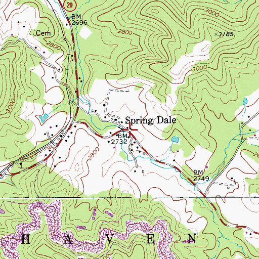 Topographic Map of Spring Dale, WV