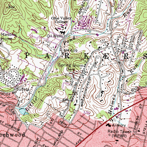 Topographic Map of Spring Grove Cemetery, WV