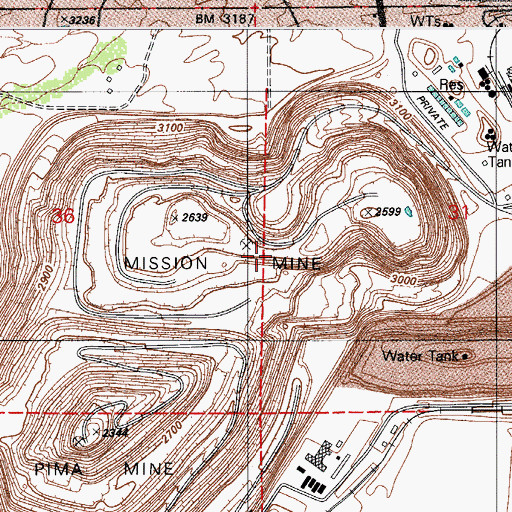 Topographic Map of Mission Mine, AZ